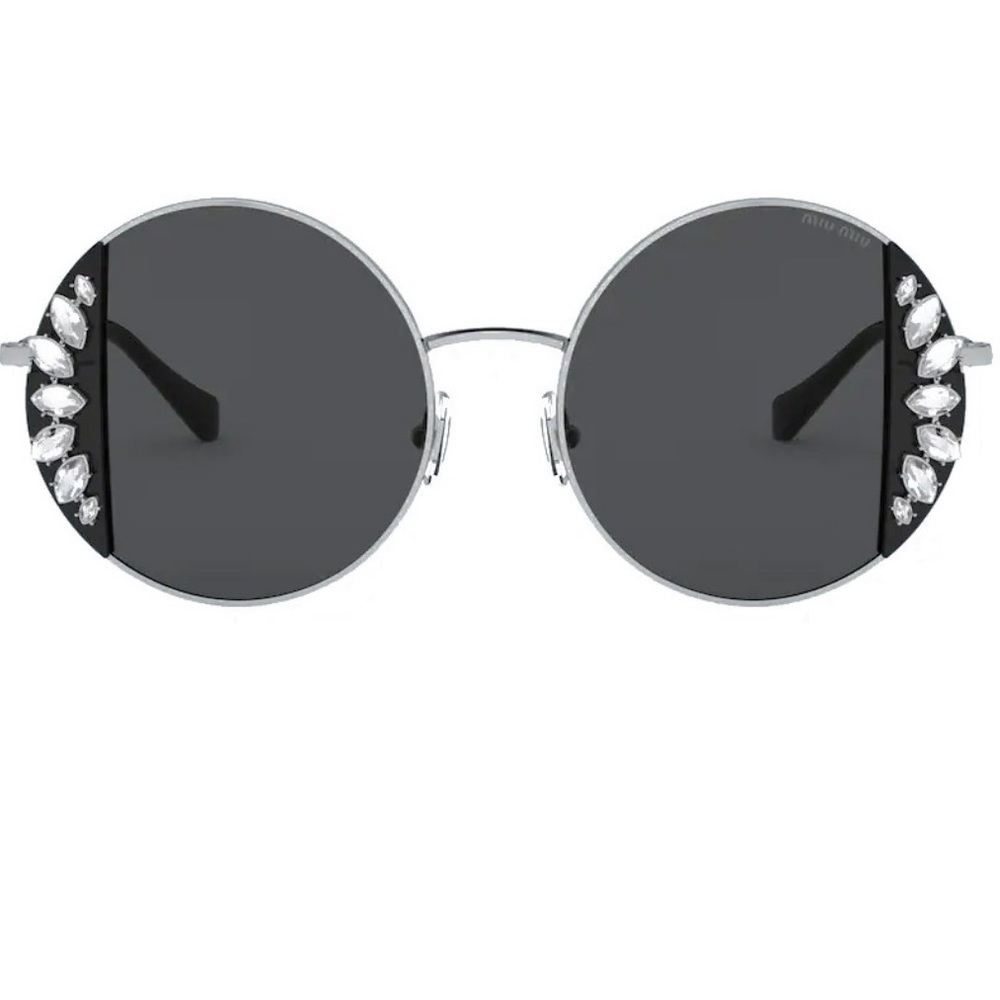 NEW MIU MIU Sunglasses MU 57VS Swarovski Crystal Round Silver Black Case & Box